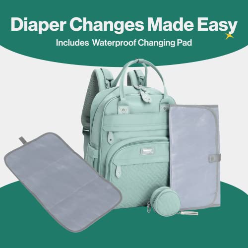 Babbleroo Diaper Bag Backpack - Baby Essentials Travel Bag - Multi Function Waterproof Diaper Bag, Travel Essentials Baby Bag With Changing Pad, Stroller Straps & Pacifier Case – Unisex, Sage Green #TOP5