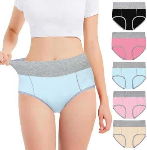 Falechay Unterhosen Damen Unterwäsche Bauchweg 5er Pack Hohe Taille Slips | Baumwolle,Stretch,Atmungsaktiv,Weich,Ohne Etikett,Mehrpack