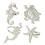 HwrtYeg Napkin Rings Set of 4 Coastal Nautical Theme Sea Shells Metal Napkin Rings Seahorse Starfish...