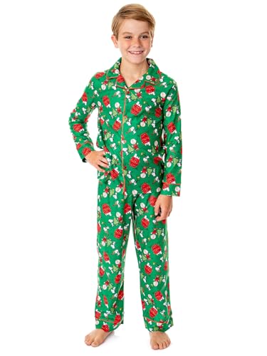 INTIMO Peanuts Boys' Christmas Snoopy Charlie Brown Home For The Holidays Button Down Sleep Pajama Set4