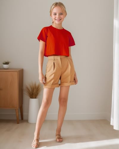 Image of Girls Cropped T-Shirt Short Sleeve Round Neck Cotton Comfy Y2k Basic Cute Dance Crop Tops Tees for Kids