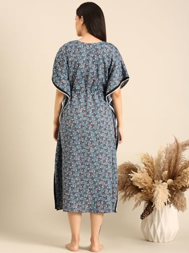 Image of Rupa Jon Aishwarya Women Full Length Printed Kaftan Nighty in Premium Cotton Blend Fabric, Night Dress, Maxi Nighty for Comfortable Everyday Wear