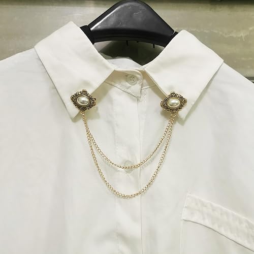 Image of uxcell 2pcs Sweater Clips Vintage Cardigan Collar Clips with Chain Shirt Clips Shawl Clips Clothes Clip for Women(Gold)