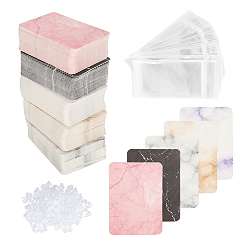 Aceshop Jewelry Display Cards 900Pcs Marble Earring Necklace Display Card Holder Set with 5 Color 250Pcs Jewellery Holder Cards, 150Pcs Self-Seal Bags, 500Pcs Earring Backs for Jewelry Display