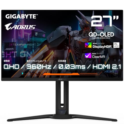 GIGABYTE AORUS ゲーミングモニター 27インチ WQHD 有機EL QD-OLED 360Hz 0.03ms VESA DisplayHDR True Black 400 DCI-P3 99% スピーカー内蔵 国内3年保証 FO27Q3
