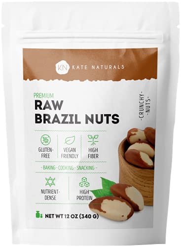 Premium Raw Brazil Nuts by Kate Naturals. 100% Natural & Gluten-Free. Delicious Vegan Whole Shelled Raw Brazil Nuts for Snacking, Cooking & Baking. 12 oz.