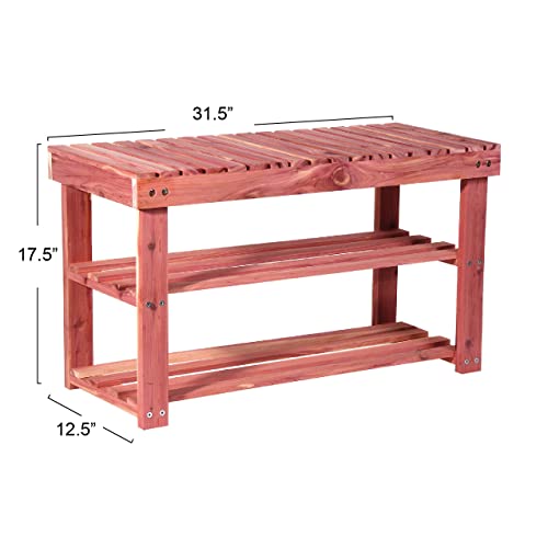 Household Essentials Cedarfresh 2-Tier Cedar Shoe Rack And Seat Bench, 31.5"W X 17.5"H X 12.4"D, Red,Natural #TOP2