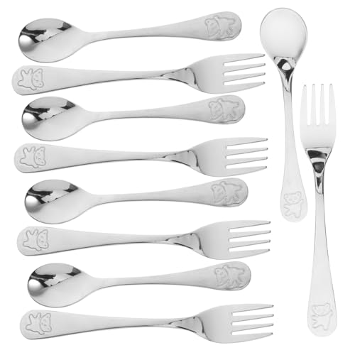 NUOLUX 5セット 幼児用フォークスプーン 点 食洗機対応 ステンレス製 丸みのある 設計 エルゴ ックハンドルで握りやすい 用練習用カトラリ