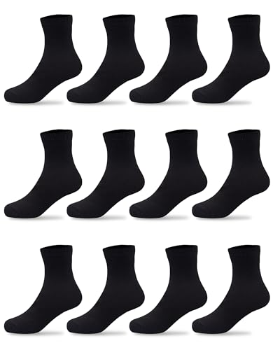 Duufin 12 Pairs Kids Crew Socks Boys Girls Youth Mid Calf Cut Casual Athletic School Dress Socks for Boys Girls 2-15 Years