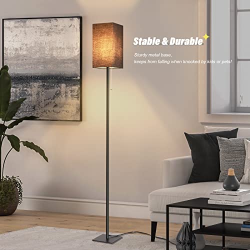 Figdifor Floor Lamp For Living Room, Modern Standing Lamp Stand Up Lamp With Linen Shade, Simple Design Floor Lamp For Bedroom, Office, Kids Room, Reading, Bulb Included, Black Shade #TOP1
