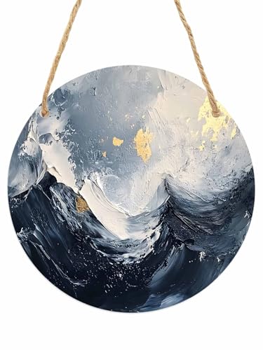 Blue Grey Ocean Welcome Sign, Round Acrylic Porch Decor