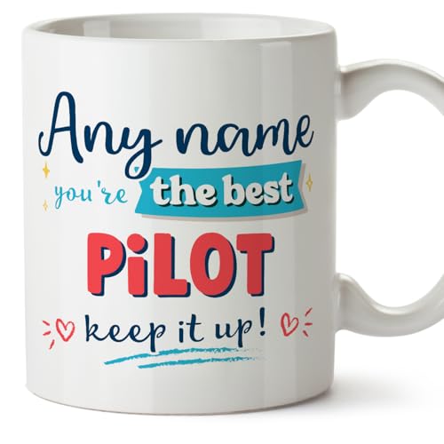 MUGFFINS Personalised Mug for Pilot Man - in English - Keep it up! - Funny Custom Gift for Colleagues - Ceramic 11oz Mug