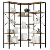 HOOBRO Industrial Corner Bookshelf, 5-Tier L-Shaped Bookcase, Open Display Storage Rack, Floor Standing Storage Shelf, for Living Room, Bedroom, Home Office, Rustic Brown and Black BF68SJ01