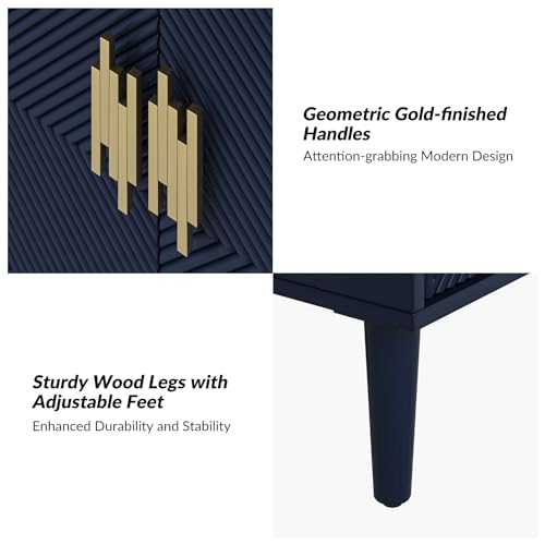 HULALA HOME Set of 2 Navy Accent Cabinets - 36 Tall Modern Storage with 2 Adjustable Shelves for Living & Dining Room