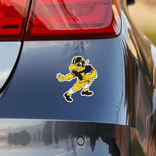 Image of University of Iowa Haweyes Herky Mascot Playing Football Weatherproof Vinyl Sticker Car Decal from Nudge Printing