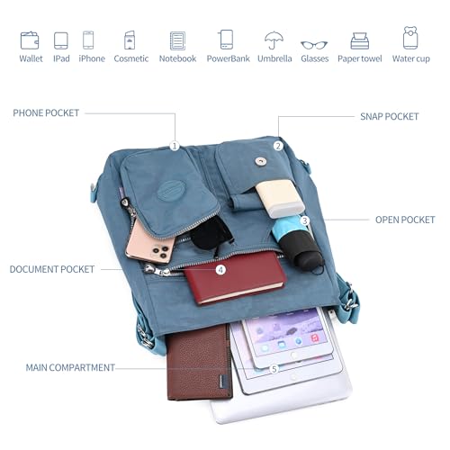 Image of Hobo Purse for Women, Nylon Crossbody Shoulder Handbag Convertible Backpack | Waterproof fabric, built-in anti-theft RFID pocket, multipurpose daily casual handbag