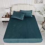 Boqingzhu Flauschige Plüsch Spannbettlaken 140x200cm Petrol Blau Winter Warm Flanell Fleece Biber Cashmere Touch Spannbetttuch Kuschelig Bettlaken für 25 bis 30cm Matraze