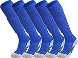 APTESOL Knielang Fußballsocken Kinder Jugend Erwachsene Lang Sportsocken Kissen Atmungsaktiv Soccer Trainingssocke (5-Paar Blau-A, EU 32-36)