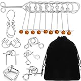 Yilloog Metal Wire Puzzle Set of 8 with Pouch, Brain Teaser Puzzles IQ Test Ring Disentanglement Unlock Interlock Game Trick Metal for Party Favor Challenge (E Style)