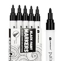 Black Paint Pens Paint Markers 5pcs, Oil Based Permanent Marker Pens for Plastic, Wood, Metal, Fabric, Glass, Rocks Painting Waterproof