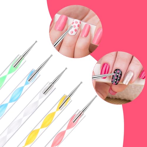 10 Stück Nail Art Dotting Tools, Silikon Nageldesign Pinsel, Doppel Köpfe Maniküre Werkzeug, Gel Nagel Schnitzen Pinsel, Silikon Kopf Acryl Griff Salon Werkzeug-Set für DIY Nail Art Design