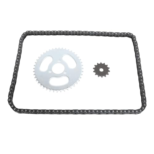 T8Fスチールチェーンスプロケットキット、14Tフロント44T 3ホールリアスプロケット、120リンクチェーン、カートに最適、ATVミニオートバイの変更、パフォーマンスの信頼性の向上