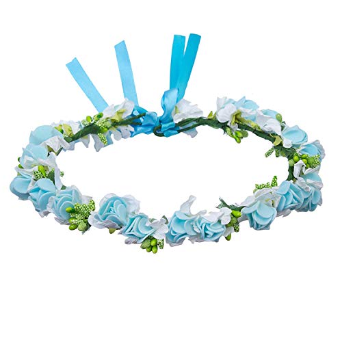 Onwon Multicolor Rose Flower Wreath Headband Floral Crown Garland Halo Hair Band for Wedding Festivals Photography Travel Performance Hair Accessories (Light blue)