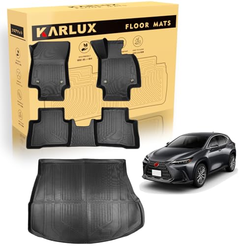 KARLUX レクサス 新型 NX系 フロアマット+ラゲッジマット,4枚セット。3Dカーマットは防水・防滑・防汚でTPE素材製。 Lexus NX250 NX350h NX450h+ 3D立体マット R3.11~ 現行に最適化されたカスタム設計。 (1-2
