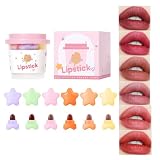 AKARY 6 Colors Mini Lipstick Set, High Pigment Stars Candy Matte Multicolor Red Lips Velvety Soft Lip Stick Waterproof Long Lasting Cute Capsule Lip Gloss, Non-Stick Cup Lip Makeup Gift Set for Women Girls