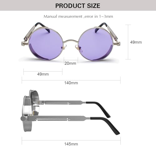 Image of PROUDDEMON Retro Gothic Steampunk Sunglasses for Women Men Round Lens Metal Frame