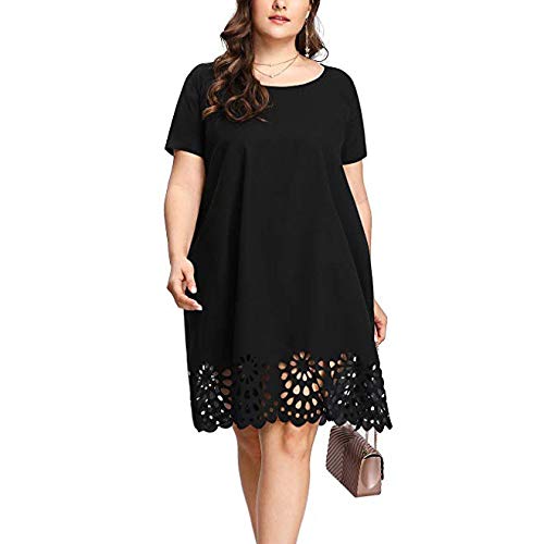 HaicoM Vestidos de gran tamaño para mujer, vestido de encaje de talla grande, vestidos de fiesta para mujer, elegantes invitados de boda, vestidos midi de manga corta para mujer, vestido casual de moda con