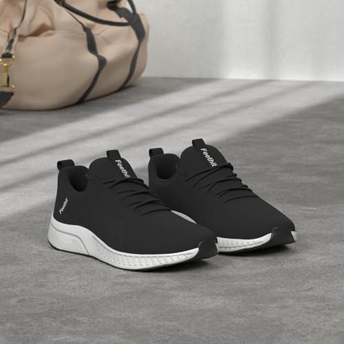 Feethit Mens Running Shoes Slip on Walking Tennis Shoes Lightweihgt Breathable Non Slip Fashion Sneakers for Work Gym Travel Black White 11