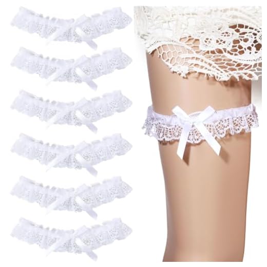 KXUSW Liga de Novia, Liga de Novia de Encaje, Liga de Novia de Encaje con Flores Hechas a Mano, para el Juego de piernas Liga de Novia Accesorios de Boda 6 Piezas