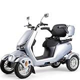 WJSHIPFOR Large Heavy Duty All-Terrain Mobility Scooter for Seniors & Adults, 4 Wheels, 1000W Brushless Motor, 35 Mile Range, 440 Lbs Capacity, 15 MPH, 10" Tires, 3-Speed, Remote Key, For Elderly Disabled (Sliver)