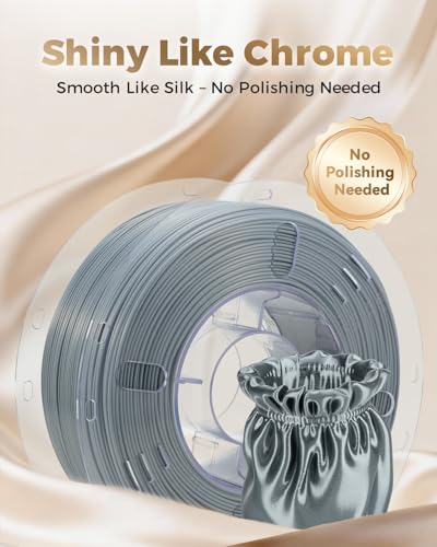 Image of VOXELAB Silk+ PLA Filament 1.75mm, Shiny Chrome-Like Finish with Enhanced Layer Adhesion, 1kg (2.2lbs) for Most FDM 3D Printers, Smooth & Flawless Printing(Silver)
