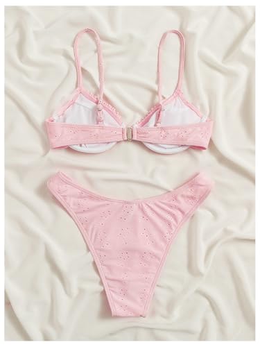 SOLY HUX Women's Bikini Set Eyelet Embroidered Underwire Frill Trim High Cut Bathing Suit 2 Piece Swimsuit2