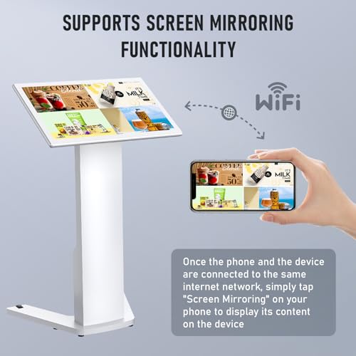 Image of 32-inch Floor Standing Self Service Kiosk with Touchscreen, 4+32GB HD 1080P 60HZ Digital Signage Display with Android 13 OS, Angle Adjustable Self-Ordering Kiosk Stand Terminal Machine