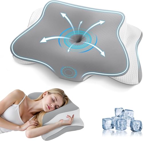 Image of JINXIA Cervical Neck Pillow for Sleeping, Odorless Memory Foam Pillows & Cooling Cover, Ergonomic Orthopedic Neck Support Pillow for Side Back Stomach Sleepers, Neck and Shoulder Pain Relief, Gray