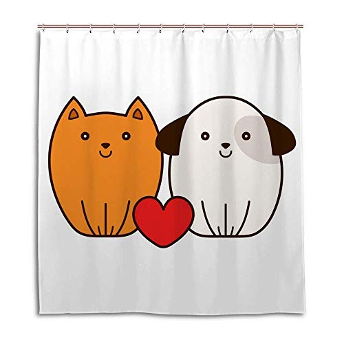 Rideau de douche avec crochets motif chat chien polyester lavable machine - 2