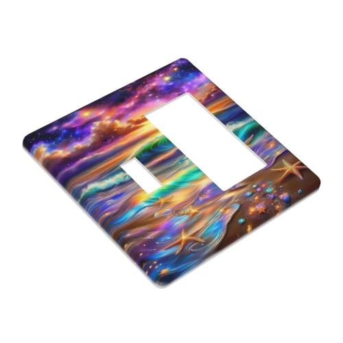 Decorative Outlet Covers Colorful Sunset Starfish Beach Shells 2 Gang 1 Gang Wall Plate Cover Single Toggle Rocker Combo Light Switch Cover Plate Face Plate for Bathroom Bedroom Decor