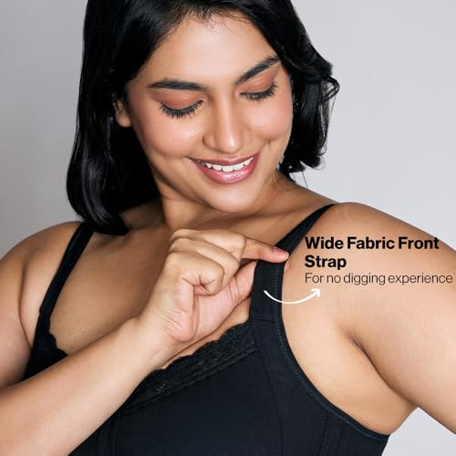 Image of NYKD NYB190 Cotton Non Padded Non Wired Lace Bra Full Coverage Shape Support Wide Straps (Plus