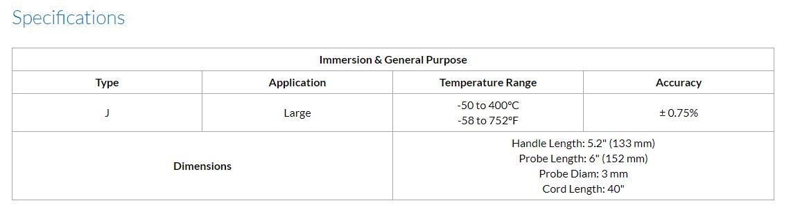 Sper Scientific Type J Immersion and General Purpose Thermometer Probe 800081 – Accurate Temperature Sensor for Wide Range Applications, -50°C to 400°C (-58°F to 752°F) - 2 pc