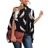 Hotcinab Koszulka damska, z odkrytymi ramionami, oversize, oversize, elegancki tank top, na lato, z nadrukiem, luźna bluzka na lato, na co dzień, czarny#2, L