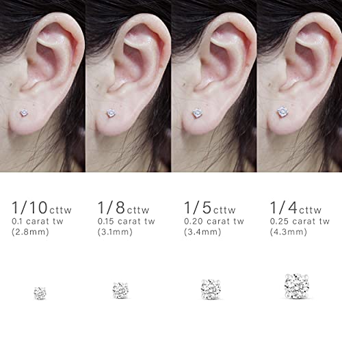Women Diamond Stud Earrings Set In 925 Sterling Silver 1/10Ctw To 1/4 Ctw (I2-I3) Natural Diamonds(0.10) #TOP4