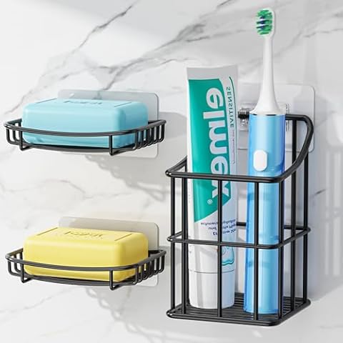 OMAIRA 3-Pack Bathroom Accessory, 304 Stainless Steel Toothbrush Holder and 304 Stainless Steel 2 Pack Soap Holder for Bathroom Cover