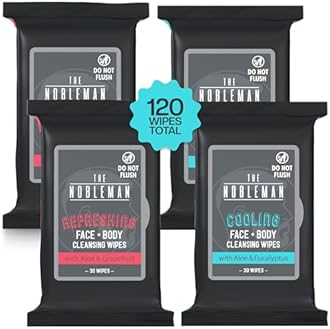 The Nobleman Cooling Face + Body Cleansing Wipes (120 Wipes) - 2 Packs Aloe & Eucalyptus + 2 Packs of Aloe & Grapefruit – Refreshing, Soothing, Non-Greasy, Skin Revitalizer