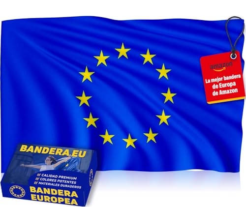 Bandera Europea Grande Para Exterior y Interior, Bandera para Colgar Como Para Colocarle Un Mástil Para Banderas, Bandera de La Unión Europea Con Tela y Tejido Fuerte, Tamaño Grande 90 x 150 cm