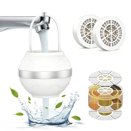 8 Stages Portable Bath Filter - Softens Hard Water Purifies for Sensitive Skin & Hair (2 Filter Elements)