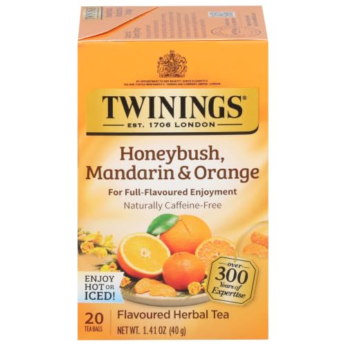 Twinings Honeybush, Mandarin, &amp; Orange Herbal Tea Individually Wrapped Bags, 20 Count (Pack of 1), Naturally Caffeine-Free, Enjoy Hot or Iced, 20 Teabags