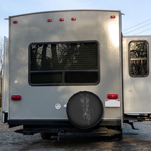 Image of Black Horse Portrait Spare Tire Cover Dust-Proof Wheel Tire Cover Fit Trailer, RV, SUV and Many Vehicle 17 Inch
